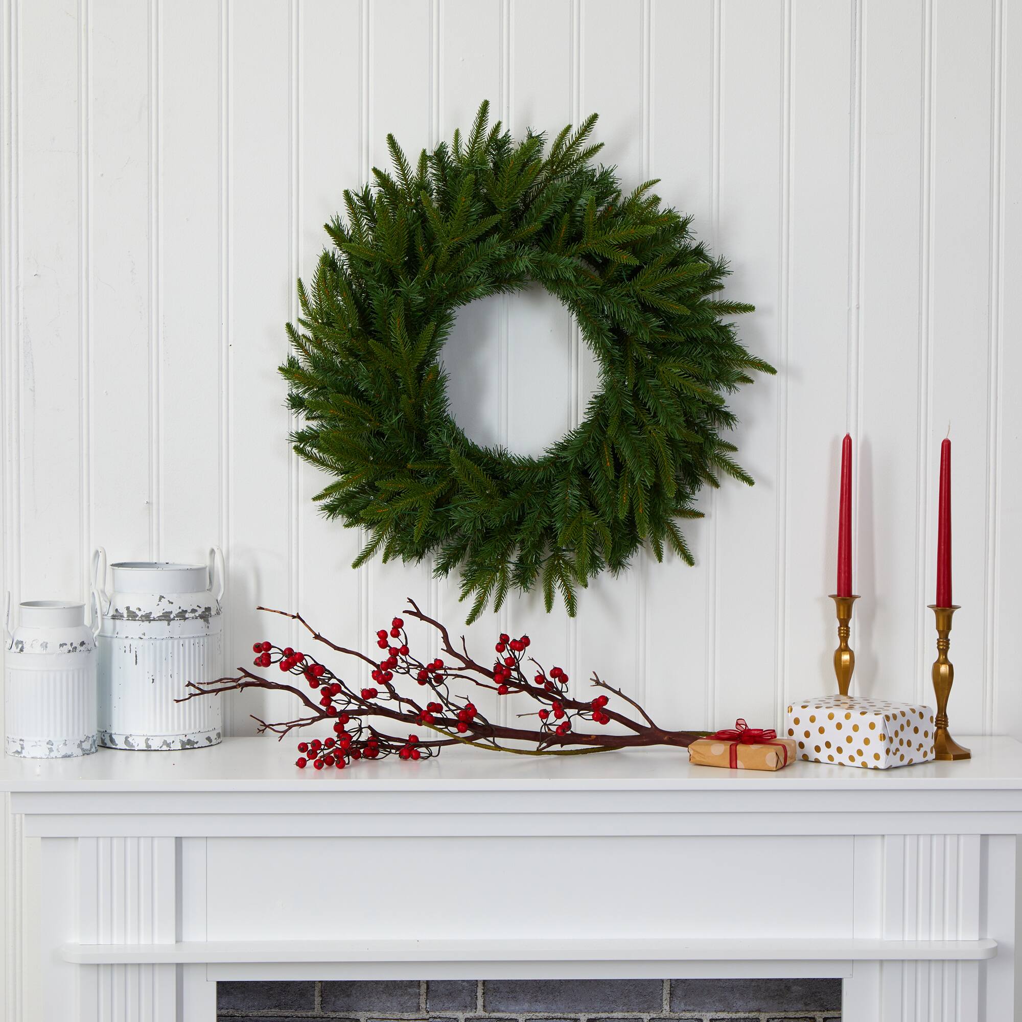 24" LED Long Pine Artificial Christmas Wreath